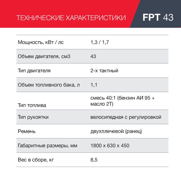 FUBAG Бензиновый триммер FPT 43 + Триммерная леска сечение витой квадрат L 130 м * 2.4 мм в ПОДАРОК в Ульяновске фото