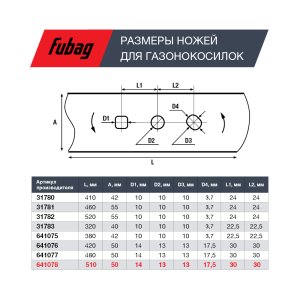 Нож для аккумуляторных газонокосилок FUBAG 51 см в Ульяновске фото